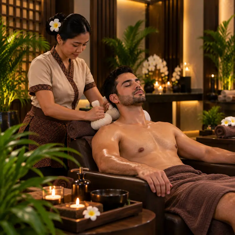 Massage with herbal compress